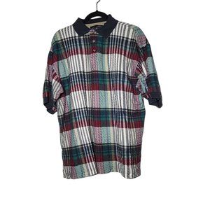Vintage Apparel Workshop Men's Plaid Collared Polo Shirt Size Medium Retro Cosby